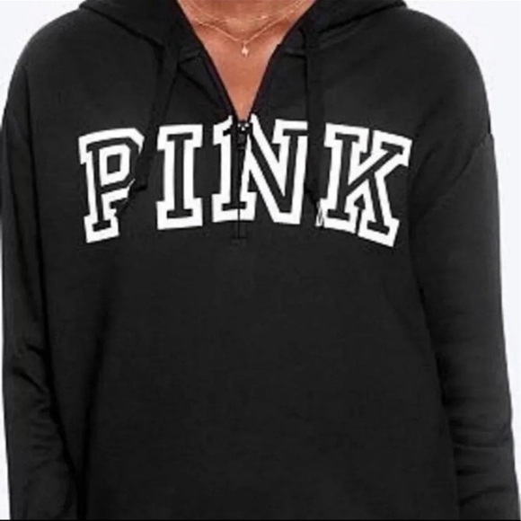 Victoria’s Secret PINK Everyday Lounge Quarter Zip Black Hoodie Pullover, Medium - Picture 3 of 8